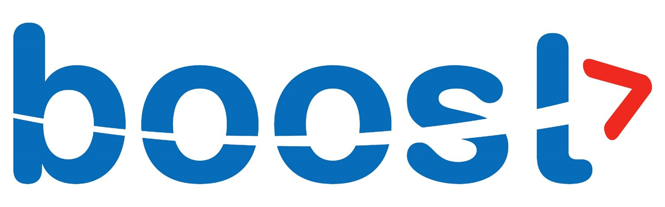 Boost logo: boost written in blue with a red arrow at the end of the word