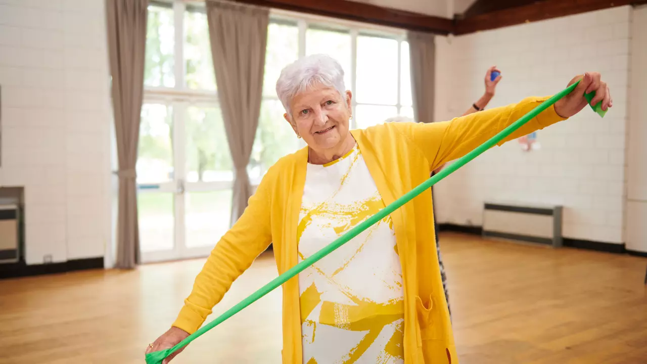Woman using a resistance band
