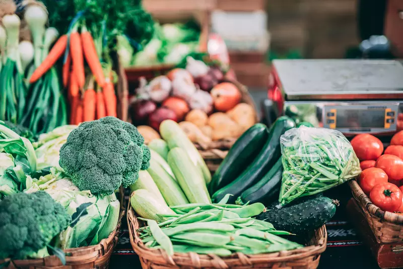 Baskets with fresh vegetables in.